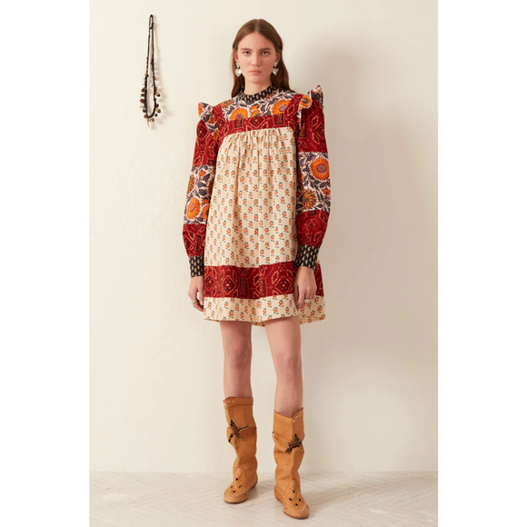 Alix Of Bohemia Sophia Boho Patchwork 70's Hippie Mini Dress Size Small - Picture 2 of 13